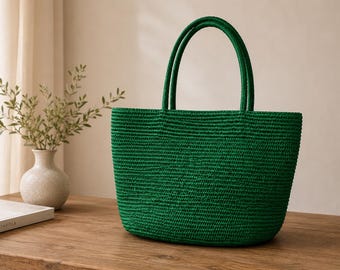 Handmade Raffia Tote Bag, Oversized Boho Summer Beach Shoulder Bag