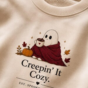 Creepin’ It Cozy Shirt, Cute Ghost Halloween Tee, Cozy Fall Shirt, Spooky Season Sweatshirt, Pumpkin Coffee Ghost Shirt, Autumn Graphic Tee