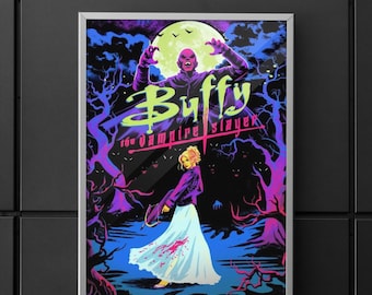 Póster de Buffy, la cazavampiros / Arte mural de la serie de televisión de los 90 / Impresión de fantasía clásica de culto / Decoración de cazadora de vampiros / Regalo para fans