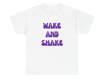 Maglietta Wake and Shake / Maglietta grafica con testo viola in stile retrò