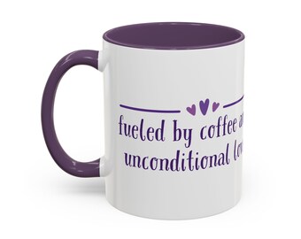coffee and unconditional love Mug | Accent coffee mug, purple handle interior