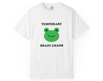 Maglietta con faccia da rana e scritta "Temporary Brain Chaos" / maglietta con grafica di una simpatica rana