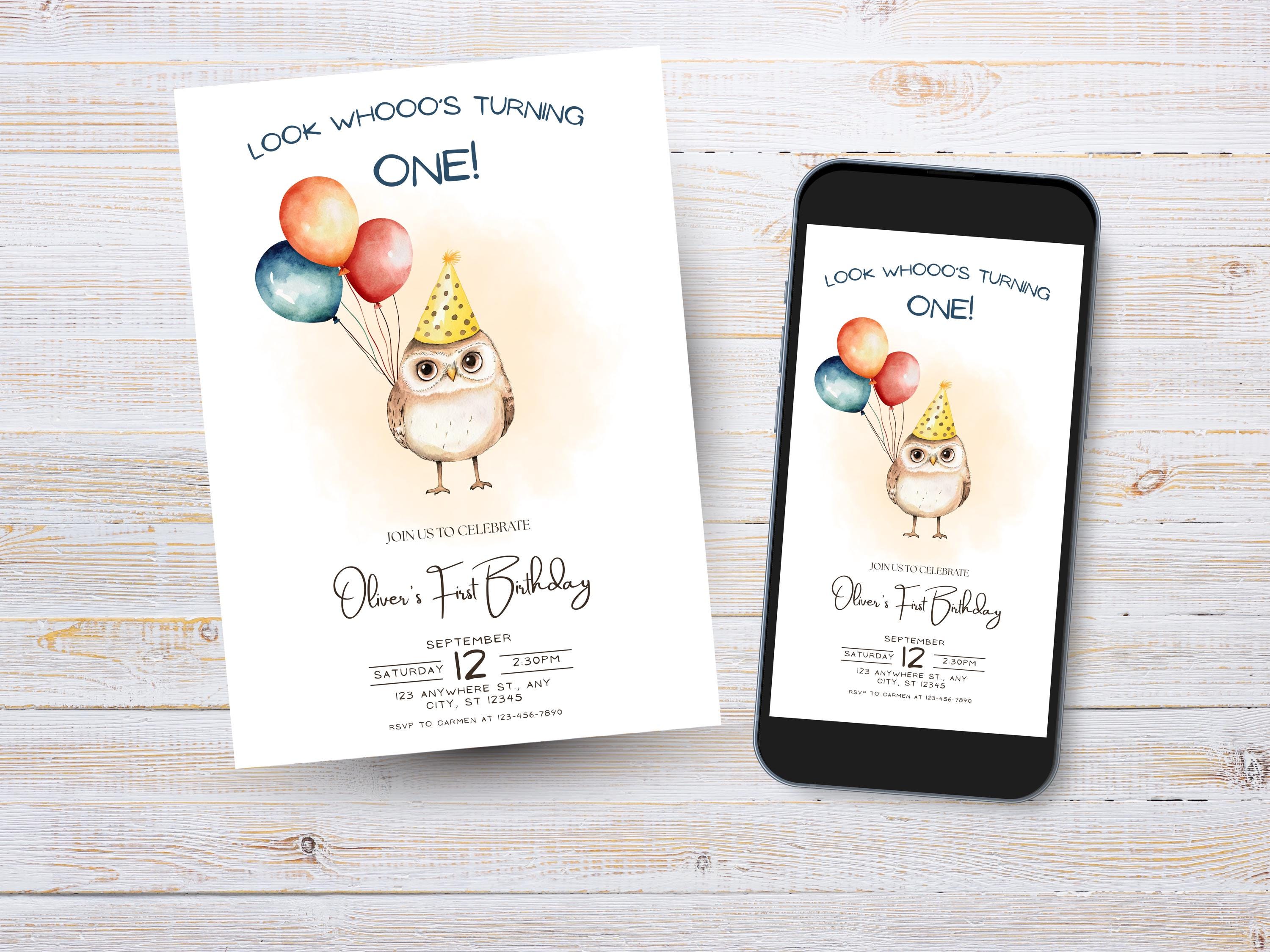 Owl Birthday Invitation Template, Woodland Animal Party Editable Invite, Gender Neutral Kids Party P