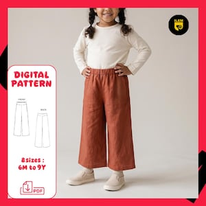 Simple Wide Leg Pants Sewing Pattern for Kids | Sizes 6M–9Y | A4 & Us Letter | Instant Download | Children Linen Pants Pattern