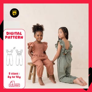 Girls Ruffle Sleeve Jumpsuit Sewing Pattern | Sizes 2Y–12Y | A4 and A0 | Instant Download | Kids Linen Jumpsuit Pdf