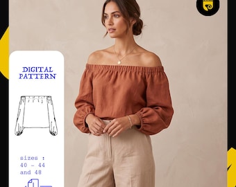 Off Shoulder Blouse Sewing Pattern Women | Sizes 40–48 | A4 | Instant Download | Linen Bardot Blouse Pdf Pattern