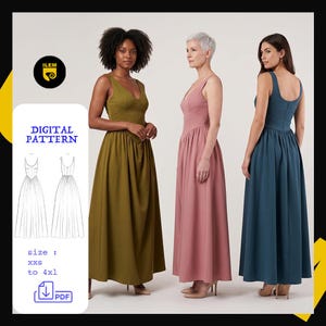 Maxi Dress Sewing Pattern PDF | V Neck Corset Bodice Sleeveless Dress | Basque Waist Formal Gown Pattern | Instant Download XXS-4XL