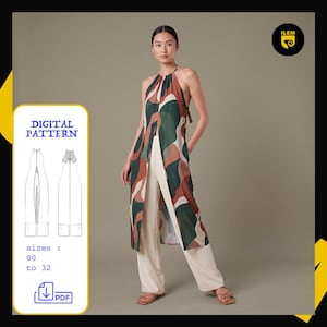 Halter Maxi Top and Wide Leg Trousers Pattern | Sizes 00–32 | A4 | Instant Download | Split Side Top Trouser Set Pdf