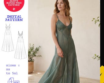 Sheer Maxi Dress Sewing Pattern PDF | Sizes XS–5XL | A4 | Instant Download | Women's Sheer Overlay Evening Dress Pattern