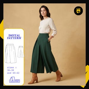 High Waist Wide Leg Culottes Sewing Pattern PDF | Divided Midi Skirt Pattern | Women's Palazzo Pants | A4 Printable | Sizes 36-42