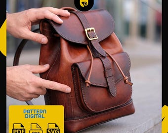 レザーバックパック型紙PDF | DIYバックパックテンプレート | レザーバッグ型紙 | 旅行用バックパック縫製型紙 | デジタルダウンロード（英語）