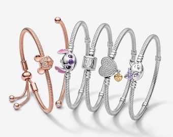925 Sterling Silver Charm Bracelet, Decorative Clasp Snake Chain, Zircon Gift for Her