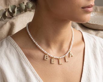 Personalized Name Necklace, Gold Letter Charm Necklace, Stainless Steel Custom Gift for Her