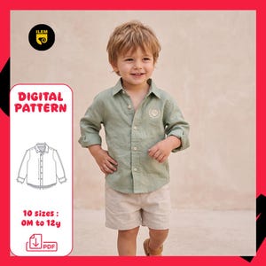 Kids Linen Button Down Shirt Pattern | Sizes 0M–12Y | A0 | Instant Download | Boys Collared Shirt Pdf Pattern