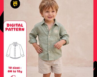 Kids Linen Button Down Shirt Pattern | Sizes 0M–12Y | A0 | Instant Download | Boys Collared Shirt Pdf Pattern
