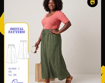 Women's Maxi Skirt Sewing Pattern PDF | Elastic Waist Long Skirt Pattern | Plus Size 46-56 | A4 Printable | Instant Download