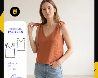 Linen Tank Top Sewing Pattern Pdf | Sizes Xs–Xl | A4 | Instant Download | Knot Strap Cami Top Pattern