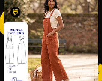 Overalls Sewing Pattern PDF | Wide Leg Dungarees Pattern Women | Linen Bib Overall Pattern | Instant Download XS-XL