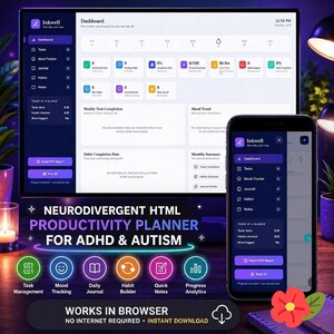 Planificador digital para adultos con TDAH, registro de funciones ejecutivas, diario de estado de ánimo para el apoyo a la ansiedad y el autismo, kit de plantillas semanales imprimibles sin fecha.