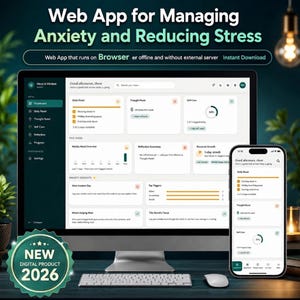 Mood Reset Planner | CBT Mental Health Journal, Anxiety Relief & Mood Tracker Browser-Based Web App (Instant Download)