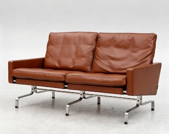 Poul Kjærholm PK31 Two-Seat Sofa for Fritz Hansen in Brown Leather