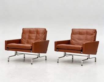 Poul Kjaerholm PK31 fauteuils voor Fritz Hansen in bruin leerpaar