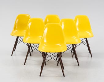 Charles & Ray Eames DSW-stoelen Set van zes gele glasvezels Herman Miller / Vitra