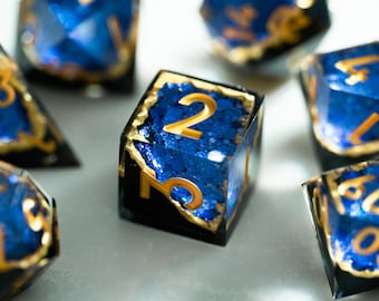 Blue Black Sharp Edge Resin DND Dice Set, Geode Polyhedral Dice, Galaxy Fantasy RPG Dice Gift