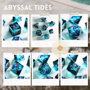 Pastel Galaxy DND Dice Set — Teal Pink Resin Dice, Celestial Polyhedral RPG Dice, Shimmer Fantasy Dice, Sharp Edge Dice Abyssal Tides