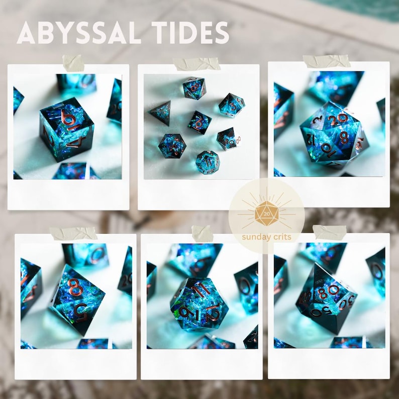 Pastel Galaxy DND Dice Set — Teal Pink Resin Dice, Celestial Polyhedral RPG Dice, Shimmer Fantasy Dice, Sharp Edge Dice Abyssal Tides