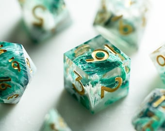 Sharp Edge DND Dice Set – Ocean Wave Dice With Gold Numbers – 7pc Polyhedral RPG Dice for Dungeons and Dragons