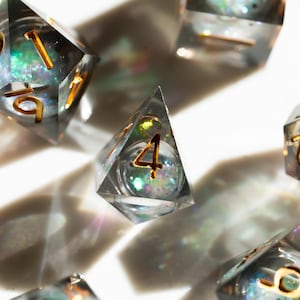 Liquid Core DND Dice Set – Black & Gold Sharp Edge Resin Polyhedral Dice, 7 Piece RPG d20 Set