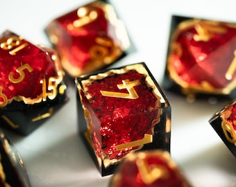 Red Black Sharp Edge Resin DND Dice Set, Geode Polyhedral Dice, Dark Fantasy RPG Dice Gift