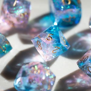 Iridescent Opal Sharp Edge DND Dice Set, Diamond Cut Resin Polyhedral Dice, Prismatic RPG Dice, Dungeons and Dragons Gift