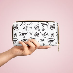 Eye of Death Black on White Vegan Zipper Wallet, Goth Ouija Fashion, Statement Accessories, Edgy Style