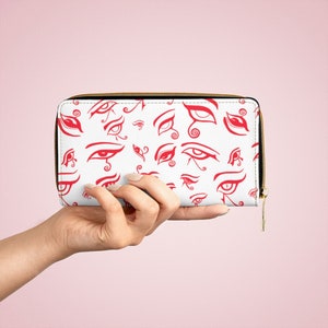 Eye of Death Red on White Vegan Zipper Wallet, Goth Ouija Fashion, Statement Accessories, Edgy Style
