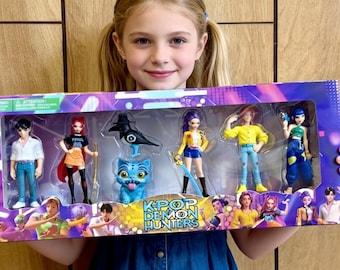 Kpop Demon Hunters Action Figure Toys Set of 7 Pcs Includes the Cat and Bird