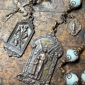 Guardian Angel Travel Rosary Chaplet †  St Christopher Devotional Chaplet with Bronze Medals* Green Moonstone