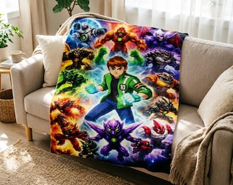 Manta mutante de Ben 10 Cthulhu, cobertor de lã neon com estampa de tubarão alienígena, presente perfeito para adolescentes gamers.
