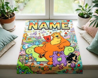 Manta personalizada com o urso na casa azul, manta com nome personalizado, manta de lã macia infantil.