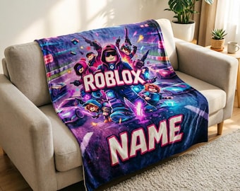 Manta Roblox personalizada, macia, com nome personalizado, presente de aniversário para crianças