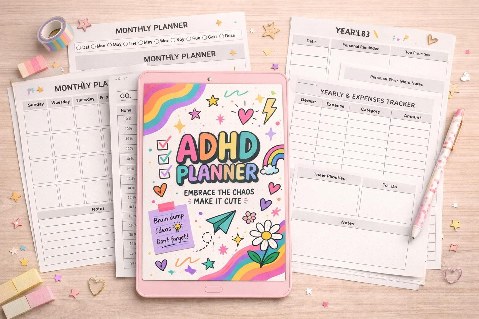 ADHD Planner Printable | Daily Weekly Monthly Planner PDF | Digital ...