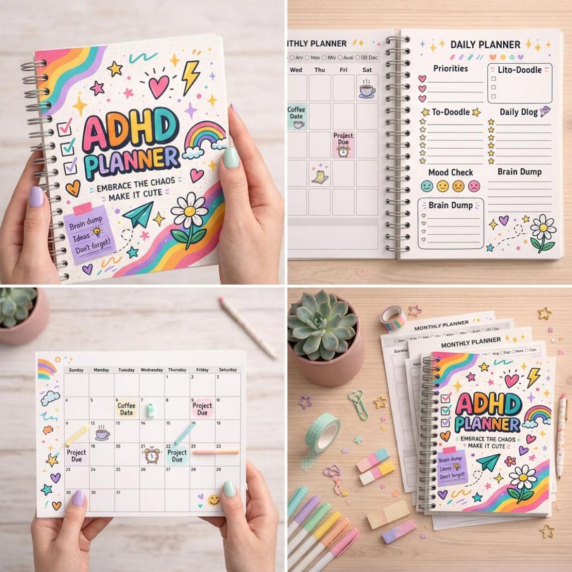 ADHD Planner Printable | Daily Weekly Monthly Planner PDF | Digital ...