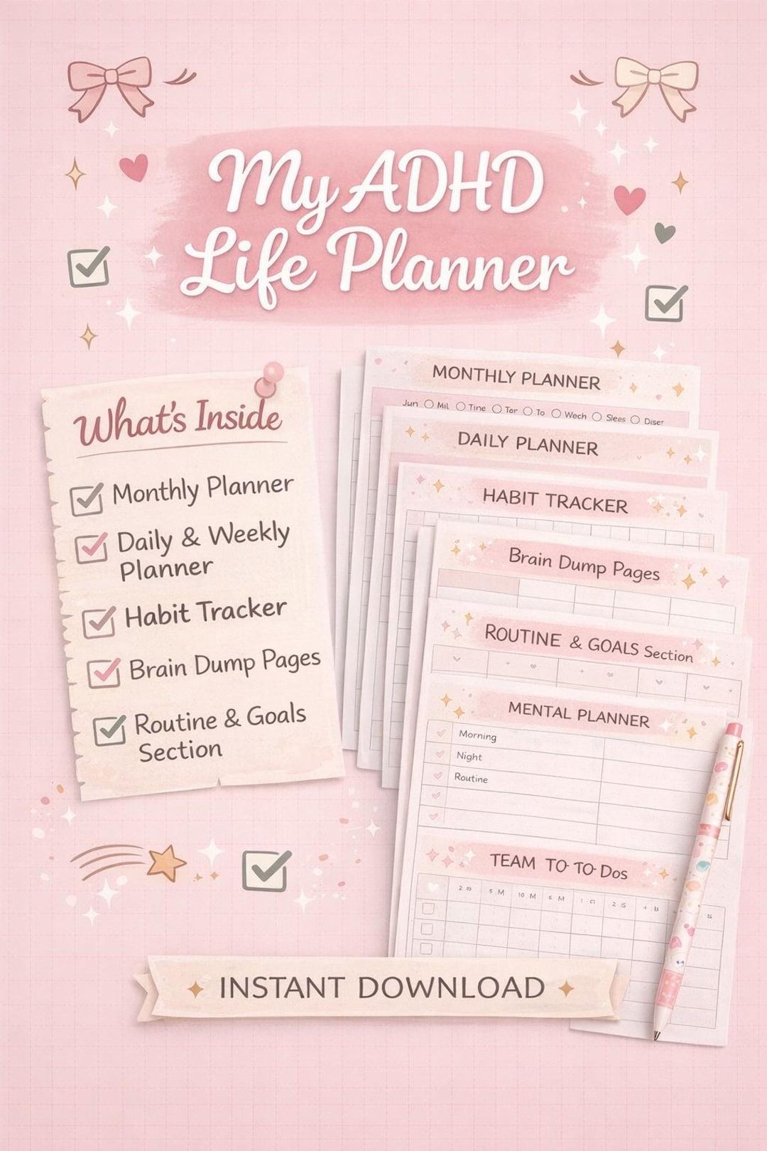 ADHD Planner Printable PDF | Daily Weekly Monthly Planner | Digital ...
