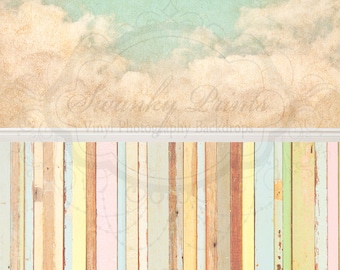 NEW All In One 48" x 99" Vinyl Photography Backdrop / Silver Lining Clouds and Vintage Rainbow Wood