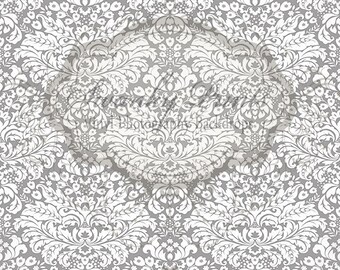 5ft x 5ft Vinyl Photography Backdrop / Gray and White Damask  /  LARGE PRINT