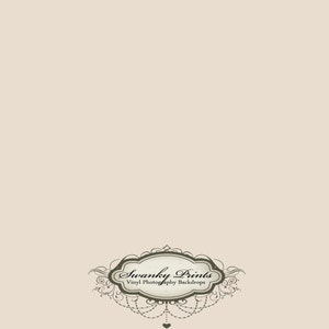 May include: A beige background with a decorative logo in the bottom right corner. The logo is a black and white illustration of a stylized ornate frame with the text "Swanky Prints" and the words "Vinyl Photography Backdrops" underneath.