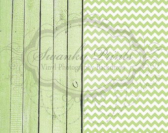 COMBO 4ft x 4ft Vinyl Photography Backdrops / Light Green Wood and Green Chevron  TWO BACKDROPS