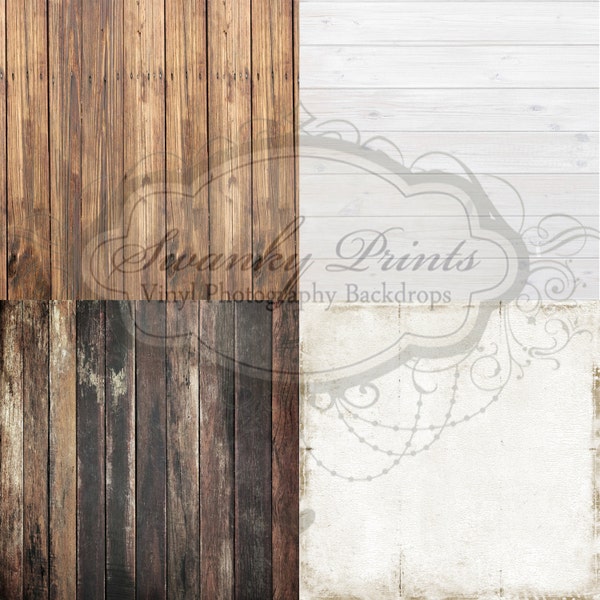 PAQUETE DE MUESTRAS / CUATRO PAQUETES DE 30 x 30 cm (12" x 12") CON COMBINACIÓN DE TELONES CLAROS Y OSCUROS / TELONES DE MADERA / FONDOS DE VINILO PARA FOTOGRAFÍA DE PRODUCTOS