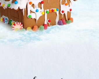 2ft x 4ft  Vinyl Photography Backdrop / Custom Photo Prop / Gingerbread House and Snow Floor